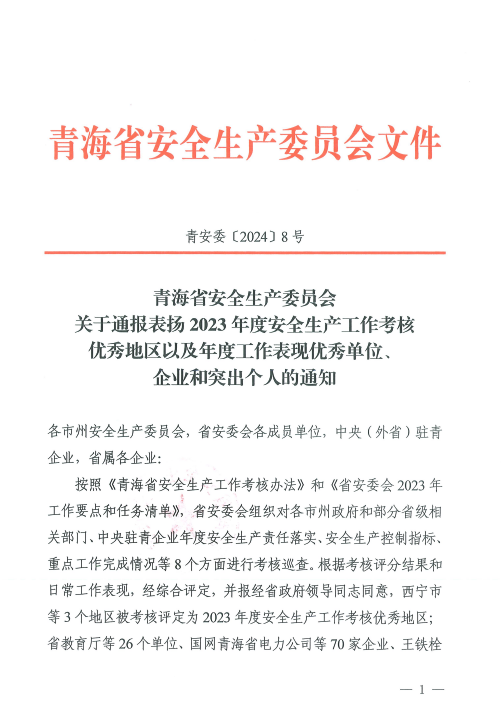 喜報！2023年度安全生產(chǎn)工作優(yōu)秀企業(yè)和突出個人名單揭曉！